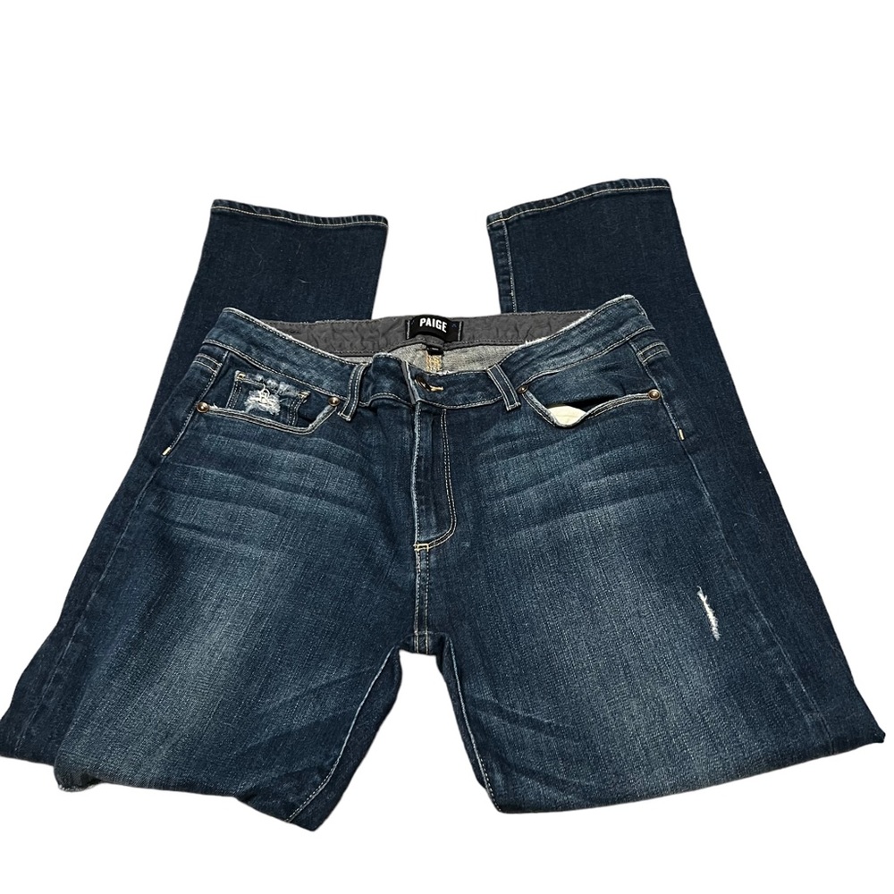 PAIGE “Brigitte” distressed medium wash skinny jeans. Size: 28